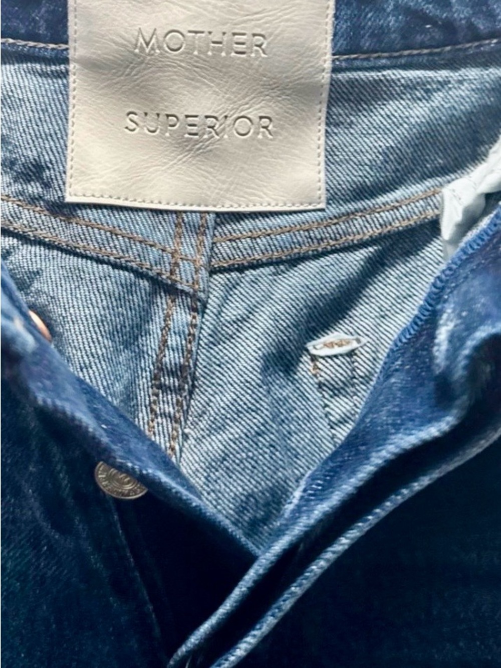 MOTHER Two-Tone Denim Straight Jeans in Dark and Light Blue - Picture 2 of 5
